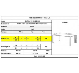 ROBY Table 120x70cm Steel... 2