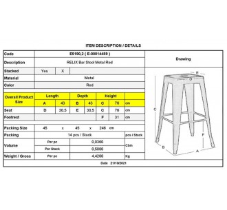RELIX Bar Stool Metal Red 2