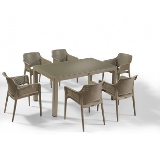 Diamond Garden Balkon-Set SHEFFIELD, Tisch + 2 Stühle, Edelstahl Dunkelgrau  / HPL / Teak / Rope
