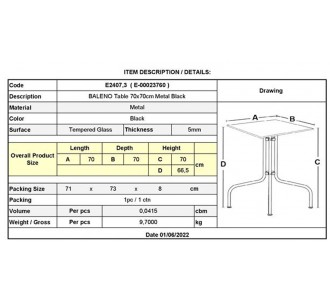 BALENO Table 70x70cm Metal... 2