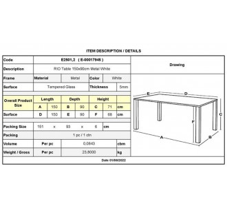 RIO Table 150x90cm Metal White 2