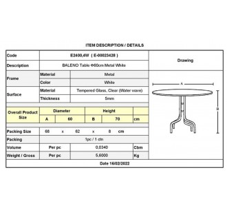 BALENO Table Φ60cm Metal White 2