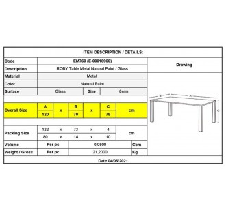 ROBY Table 120x70cm Metal... 2
