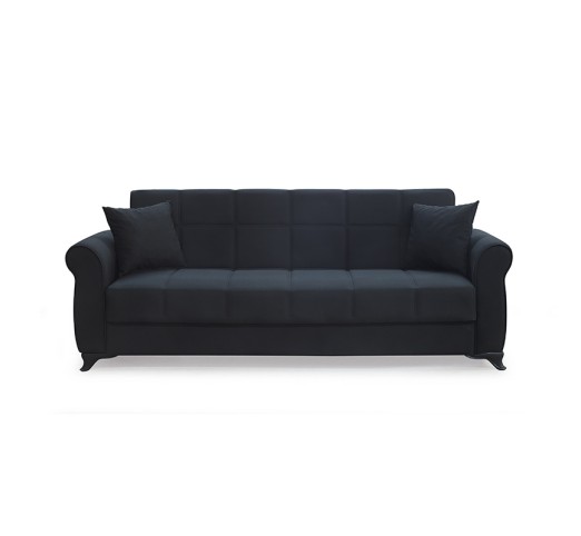 LENA 3-ΘΕΣΙΟΣ ΚΑΝΑΠΕΣ - ΚΡΕΒΑΤΙ με ΑΠΟΘΗΚΕΥΤΙΚΟ ΧΩΡΟ 210x80xH75cm / BLACK ΥΦΑΣΜΑ