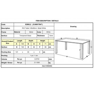 RIO Table 140x80cm Metal White 2