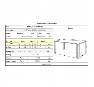 RIO Table 120x70cm Metal White 2