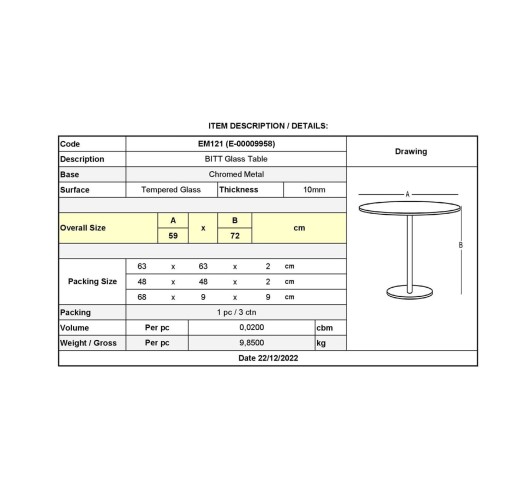 BITT Glass Table D.60cm