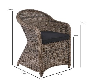 MONTANA Πολυθρόνα Τραπεζαρίας Κήπου ALU, Wicker Φ5mm Grey Brown,Μαξιλάρι Ανθρακί