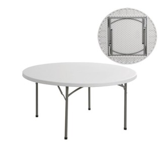 BLOW Τραπέζι Catering - Συνεδρίου Πτυσσόμενο Ø152cm / Μέταλλο Βαφή Γκρι - HDPE Άσπρο 50mm