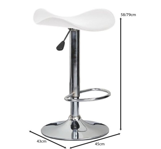SADDLE Bar Stool White Pvc/Chromed Base