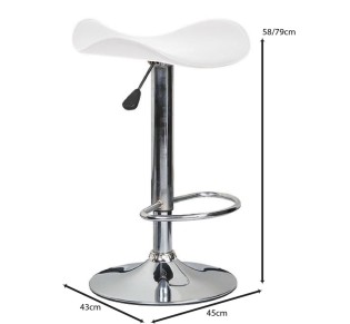 SADDLE Σκαμπό BAR, Βάση Χρώμιο, Pvc Άσπρο, Ρύθμιση Ύψους, Περιστρεφόμενο