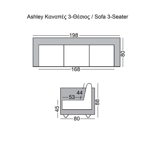 ASHLEY Sofa 3-seater Fabric Sand