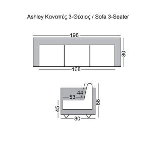 ASHLEY Sofa 3-seater Fabric Sand