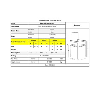 LARA Πολυθρόνα Dining Στοιβαζόμενη, ALU Silver, PP - UV Protection Απόχρωση Μπλε