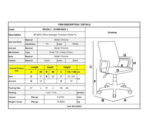 BF4800 Manager Armchair White Pu