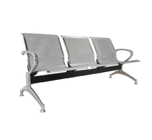 Waiting Seat 3-Seater Steel Mesh Grey (Chrome Frame)