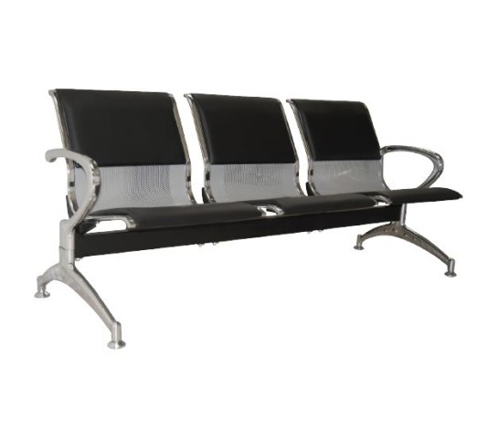 Waiting Seat 3-Seater Steel Mesh Grey/Pvc Black (Chrome Frame)