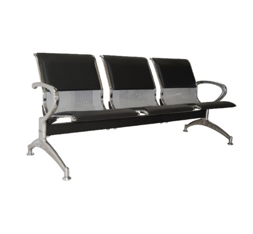 Waiting Seat 3-Seater Steel Mesh Grey/Pvc Black (Chrome Frame)