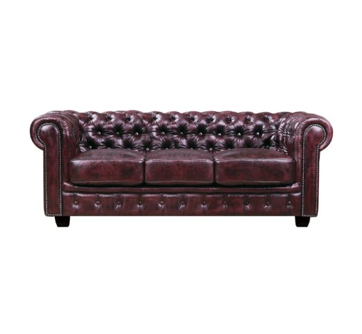 CHESTERFIELD 689 Καναπές 3Θέσιος Σαλονιού - Καθιστικού, Δέρμα, Απόχρωση Antique Red