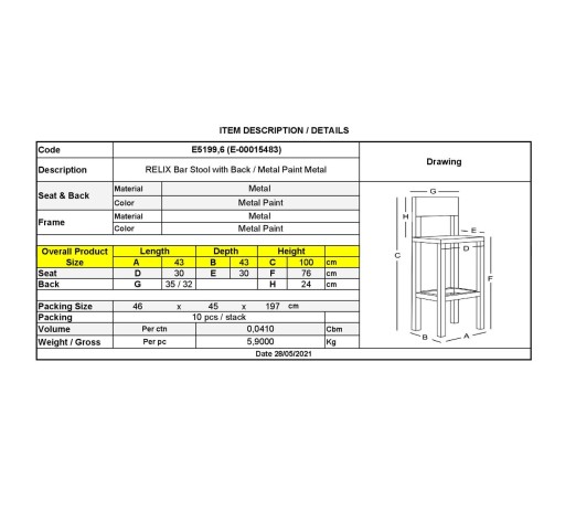 RELIX Bar Stool w/Back Steel Metal