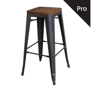 RELIX Wood Dark Oak Bar Stool Steel Antique Black 2