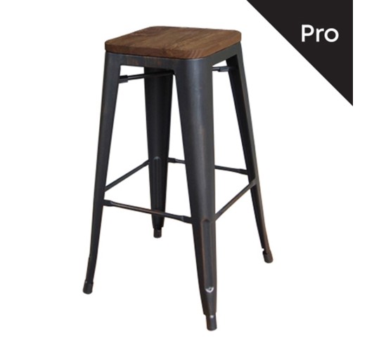RELIX Wood Dark Oak Bar Stool Steel Antique Black