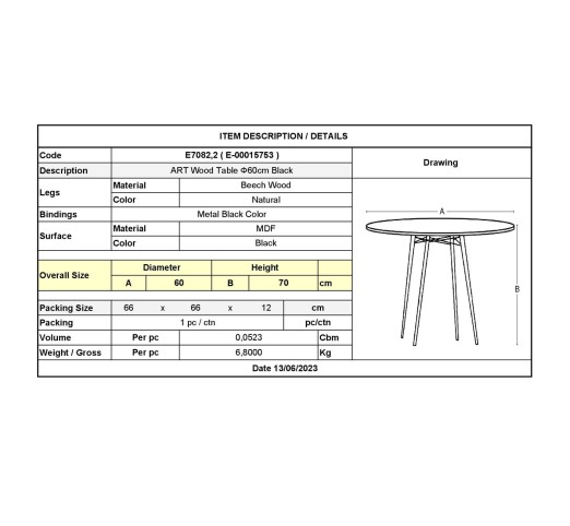 ART Wood Table D.60cm Black