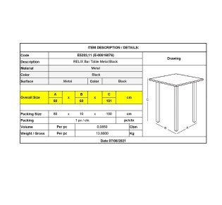 RELIX Bar Table-Pro 60x60cm Metal Black
