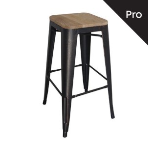 RELIX Wood Σκαμπό BAR, Μέταλλο Βαφή Antique Black, Απόχρωση Ξύλου Natural Oak,Στοιβαζόμενο