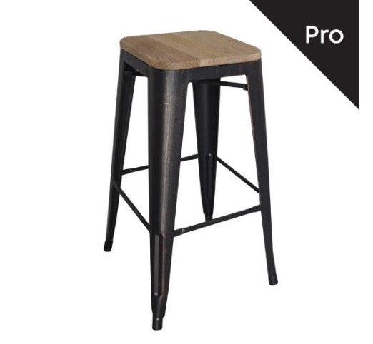 RELIX Wood Σκαμπό BAR, Μέταλλο Βαφή Antique Black, Απόχρωση Ξύλου Natural Oak,Στοιβαζόμενο