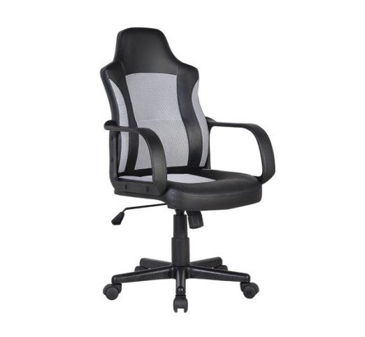 BF2850 Πολυθρόνα Γραφείου Διευθυντή, Mesh Γκρι, PU Μαύρο