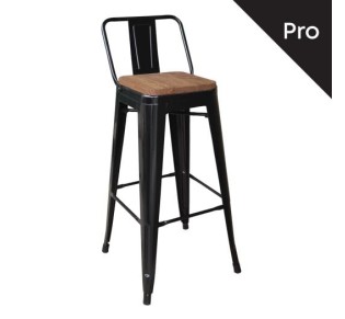 RELIX Wood Σκαμπό BAR με Πλάτη, Μέταλλο Βαφή Μαύρο, Ξύλο Απόχρωση Dark Oak