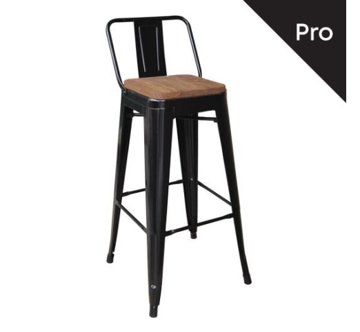RELIX Wood Σκαμπό BAR με Πλάτη, Μέταλλο Βαφή Μαύρο, Ξύλο Απόχρωση Dark Oak