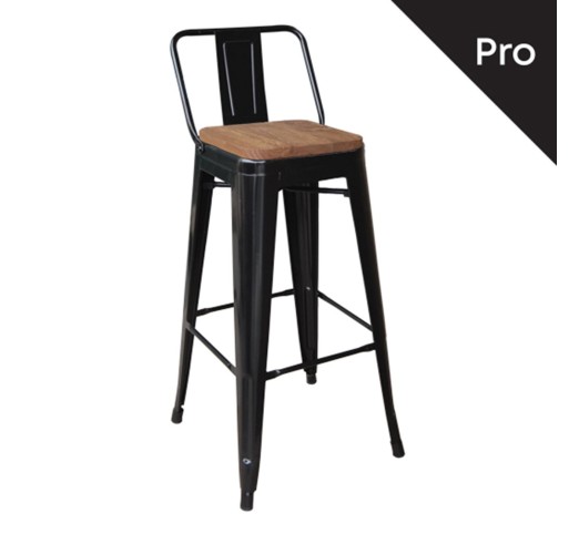 RELIX Wood Dark Oak Bar Stool w/Back Steel Black
