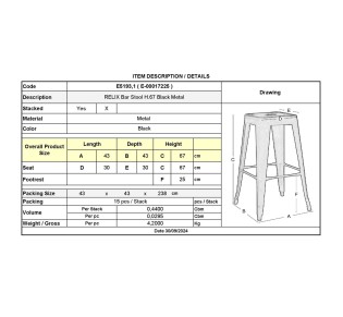 RELIX Σκαμπό BAR H.67cm Στοιβαζόμενο, Μέταλλο Βαφή Μαύρο