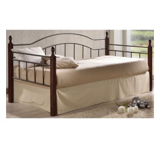 VINCENT Daybed Κρεβάτι Μονό Μέταλλο Βαφή Μαύρο, Ξύλο Καρυδί