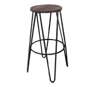 ARCO Wood Σκαμπό BAR, Μέταλλο Βαφή Antique Black, Ξύλο Απόχρωση Dark Oak