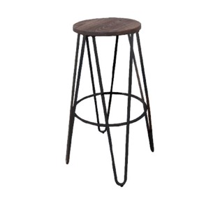 ARCO Wood Dark Oak Bar Stool Steel Antique Black 2