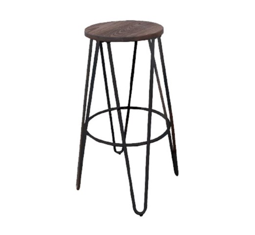 ARCO Wood Σκαμπό BAR, Μέταλλο Βαφή Antique Black, Ξύλο Απόχρωση Dark Oak