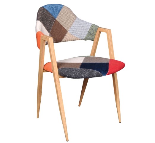 DELTA Πολυθρόνα Μέταλλο Βαφή Φυσικό, Ύφασμα Patchwork