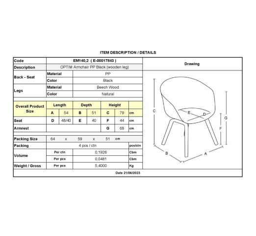 OPTIM Armchair PP Black (wooden leg)