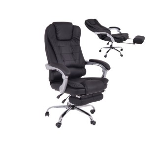BF9700 Relax Πολυθρόνα Γραφείου Διευθυντή, με Υποπόδιο, Βάση Χρώμιο,PU Μαύρο