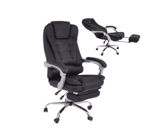BF9700 Relax Πολυθρόνα Γραφείου Διευθυντή, με Υποπόδιο, Βάση Χρώμιο,PU Μαύρο