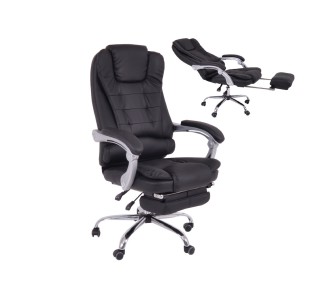 BF9700 Relax Πολυθρόνα Γραφείου Διευθυντή, με Υποπόδιο, Βάση Χρώμιο,PU Μαύρο