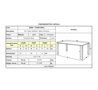 RIO Table 140x80cm Metal Anthracite