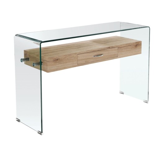 GLASSER Wood Console with shelf Clear 12mm Glass / Sonoma 120x40x75cm