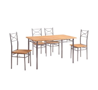 LORETO Set (Table 120x70cm & 4 Chairs) Metal Silver/Beech Color