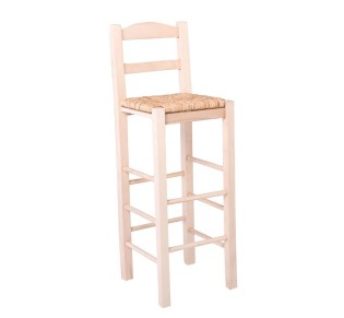 ΣΙΦΝΟΣ Σκαμπό BAR με Πλάτη / Οξιά Άβαφο με Ψάθα Αβίδωτη