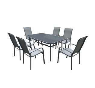 VERONA Set (Table 160x96+6 Armchairs) Steel Dark Grey/Textilene Grey