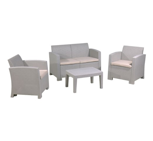 SAVANNA Set K/D (Table+2-Seat Sofa+2 Armchairs) PP-UV Sand Grey/Cushions Beige